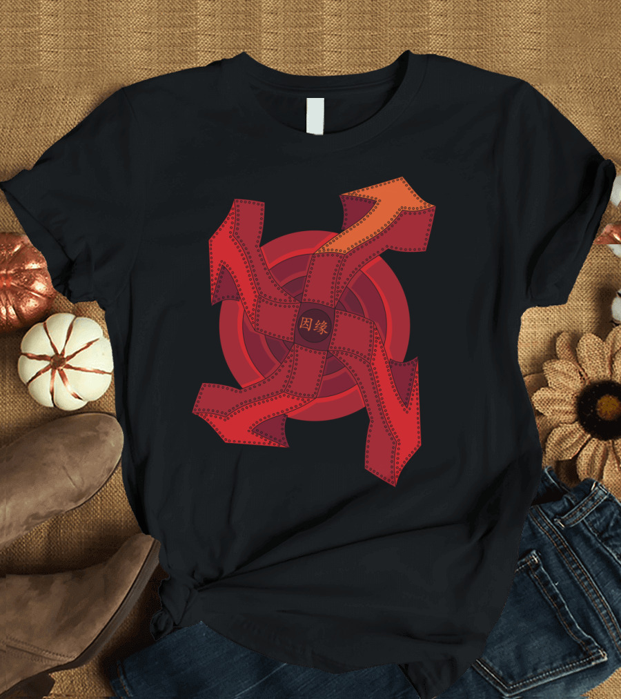 Red Karma Arrows with Kanji Overlapping Circles T-Shirt