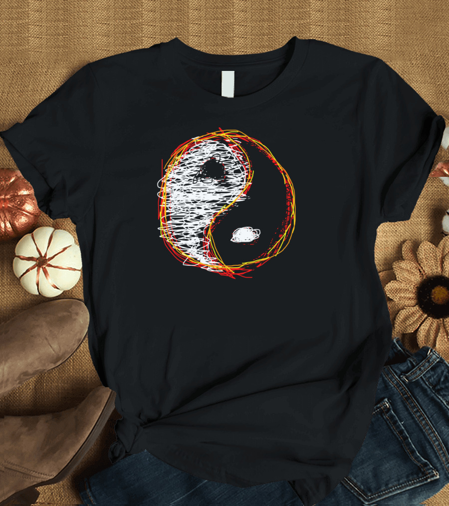 Yin Yang Revenge Scribble Art Symbol with Colorful Outline T-Shirt
