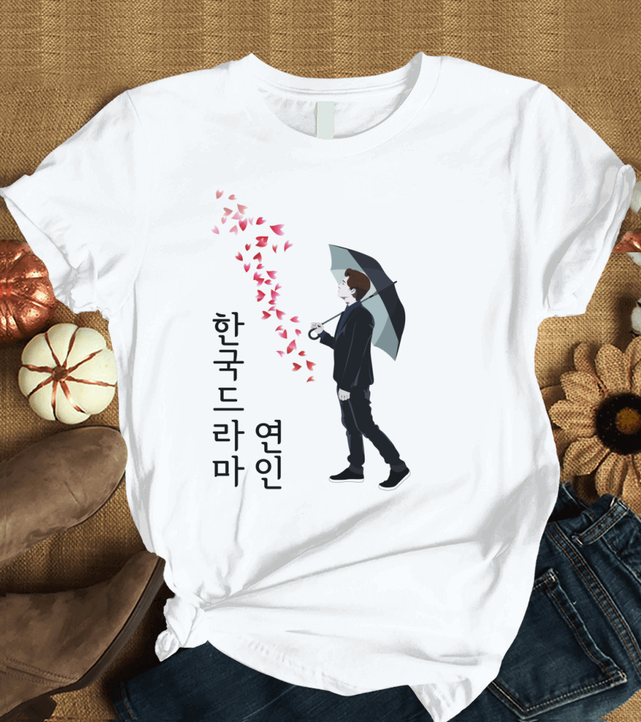 Korean Drama Lovers Romantic Umbrella Heart Petals T-Shirt