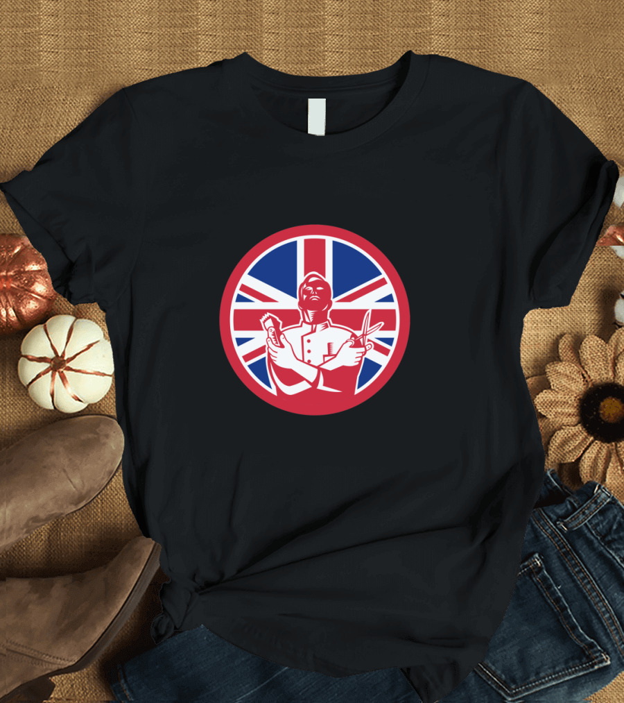 British Barber Icon Union Jack Flag Patch T-Shirt