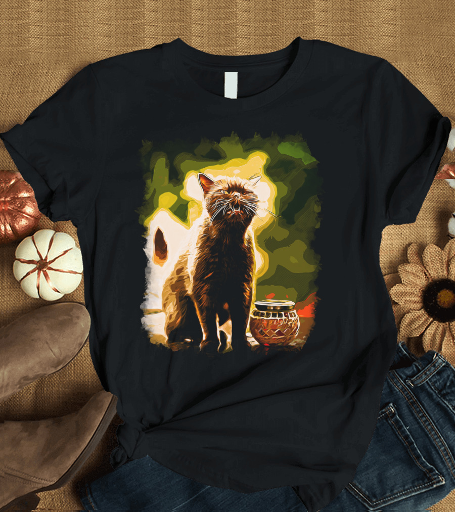 British Shorthair Cat Portrait with Dynamic Lighting and Bold Colors T-Shirt
