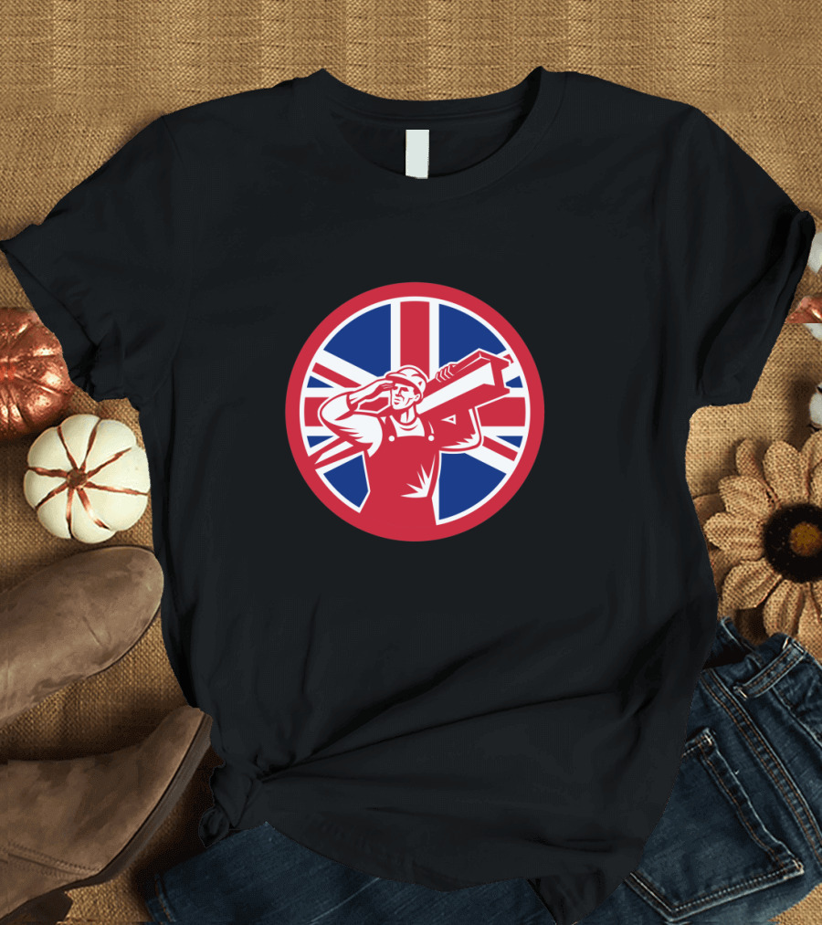 Union Jack Flag with Construction Worker Icon British T-Shirt