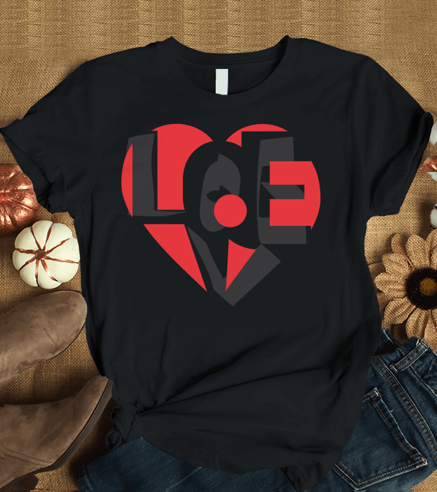 Love Heart Typography Design in Red and Black T-Shirt