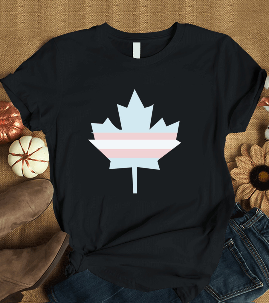 Transgender Flag Colors Canadian Maple Leaf T-Shirt