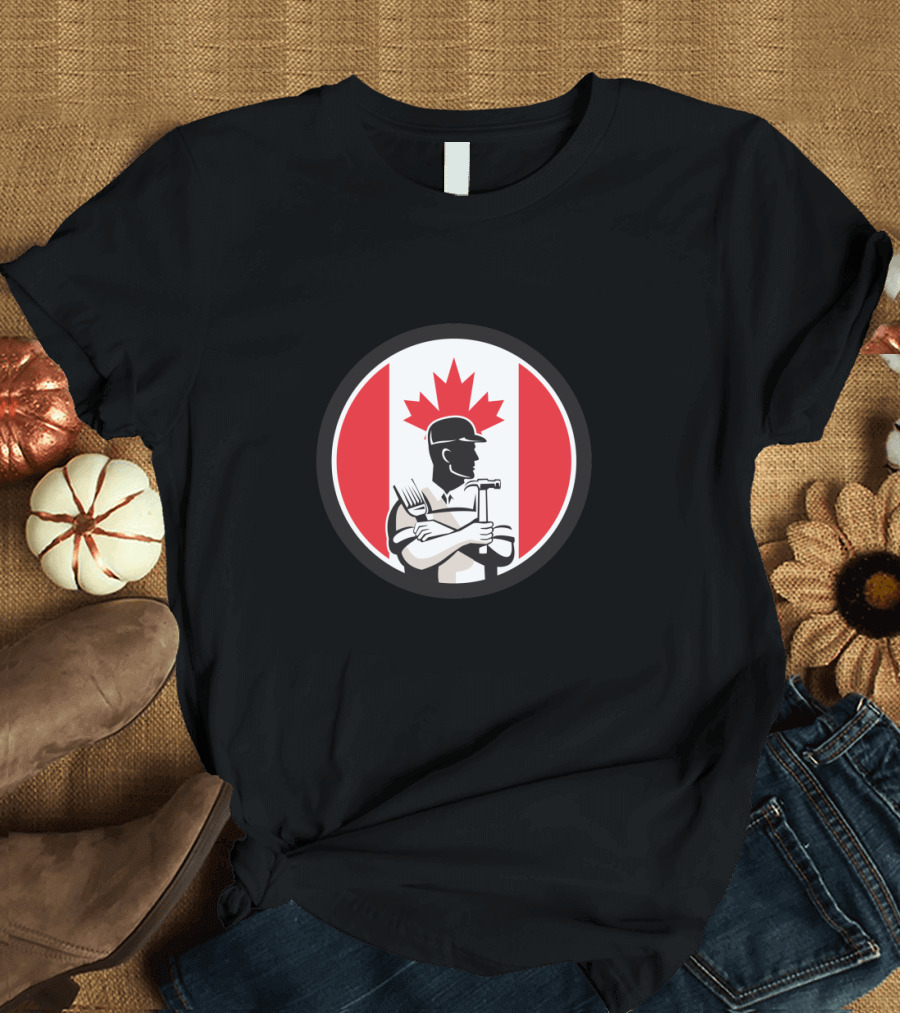 Canadian DIY Expert with Canada Flag Icon and Carpenter T-Shirt