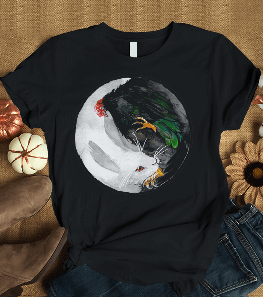 The Chiness Zidiac Rabbit and Rooster Yin Yang T-Shirt