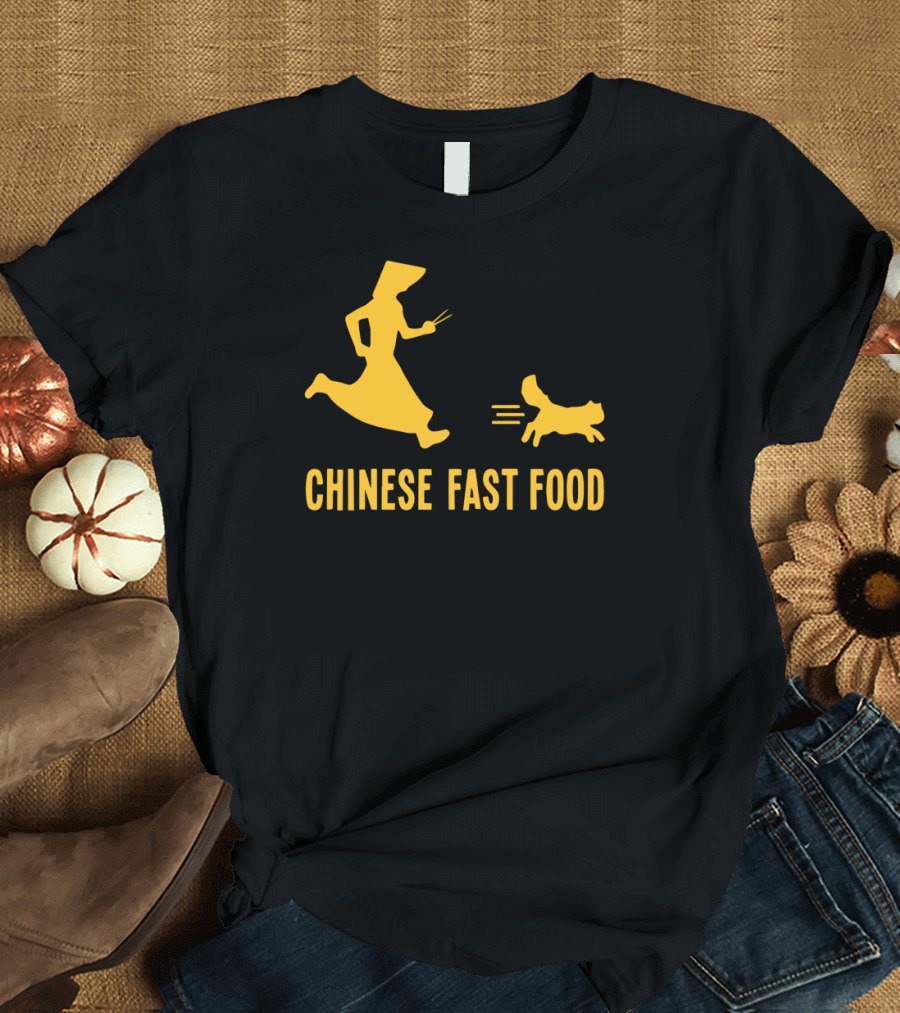 Chinese Fast Food Chopsticks Chase Cat T-Shirt