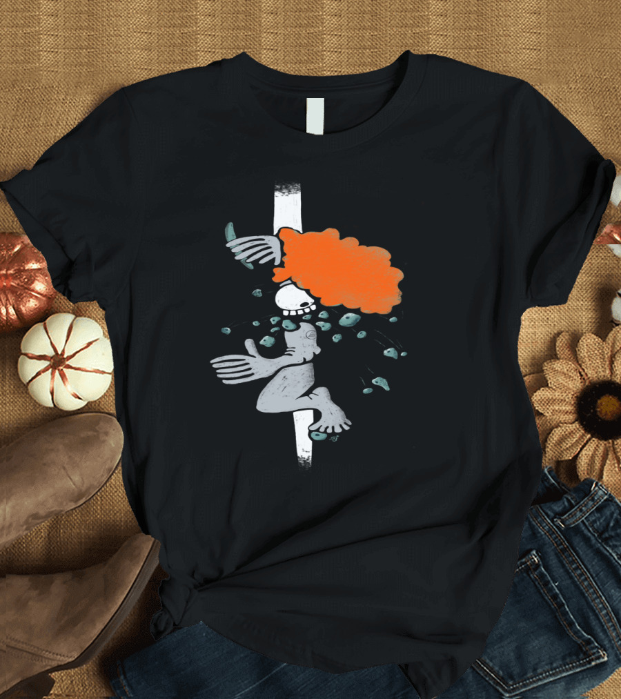 Crackhead Leo Cartoon Character with Orange Hair and Floating Elements T-Shirt