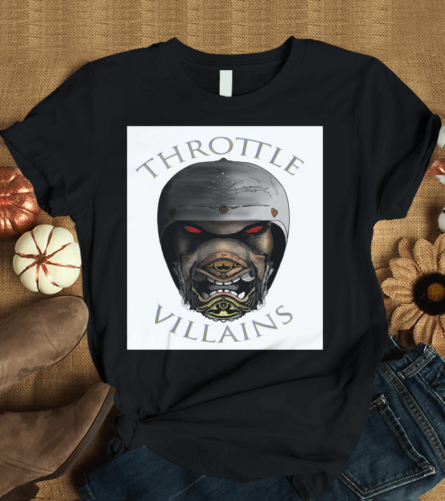 Throttle Villains Intense Helmeted Face with Red Eyes T-Shirt