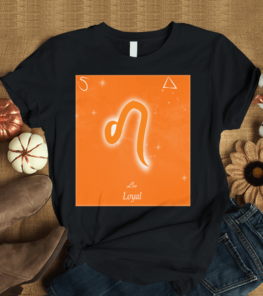 Zodiac Leo Symbol Loyal with Fire and Stars Elements T-Shirt
