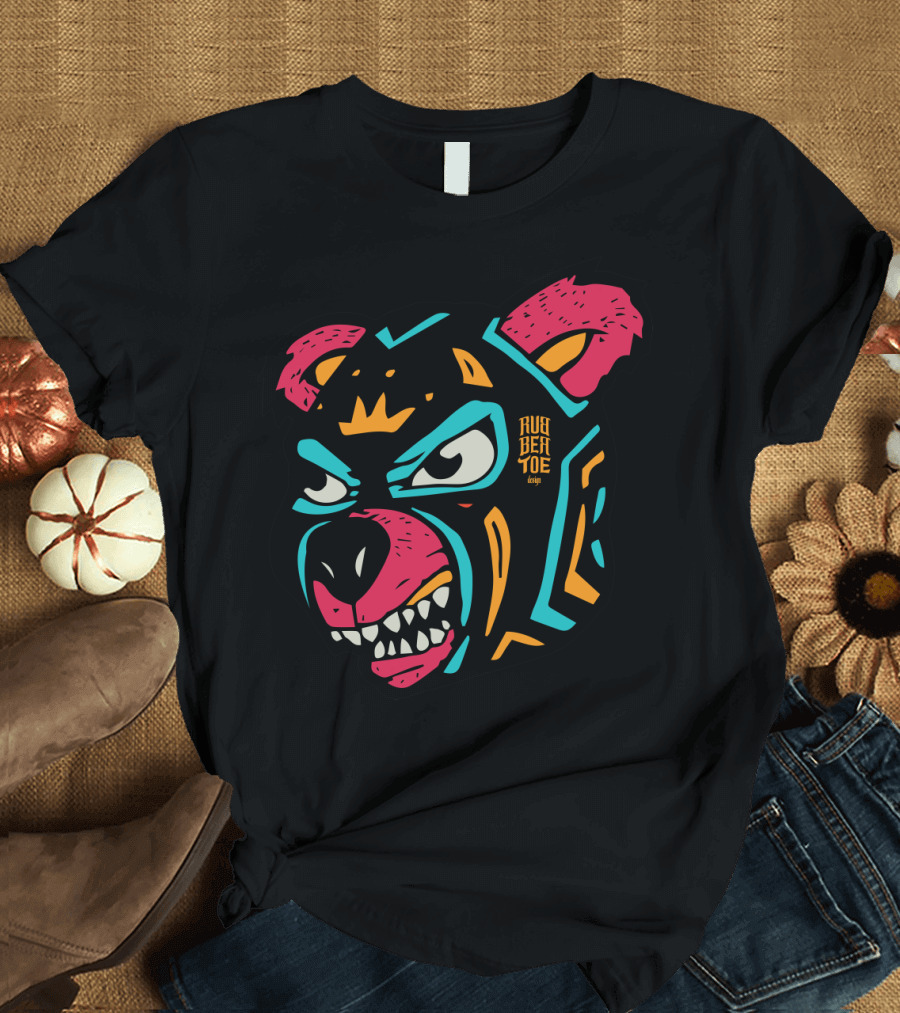 Lucha Libre Rubbertoes Angry Bear Mask with Vibrant Colors T-Shirt