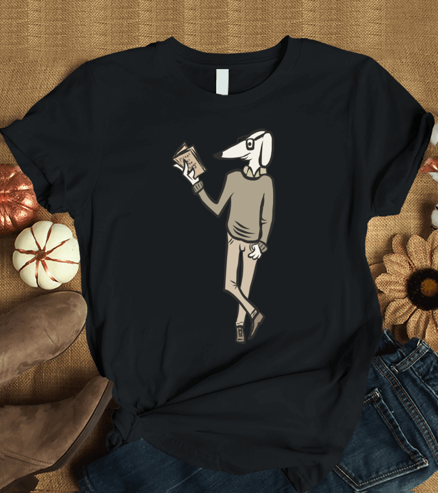 Dog Reading Book in Glasses T-Shirt