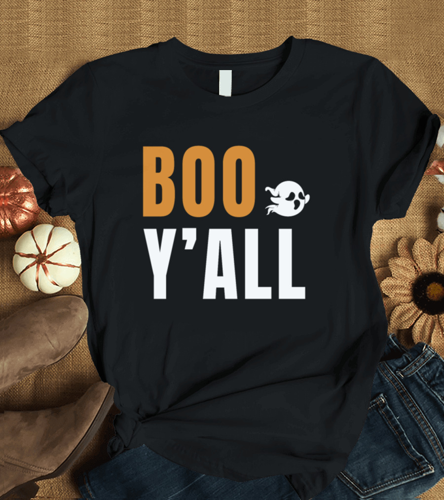 Boo Y'all Ghost Halloween Greeting Fun Phrase T-Shirt