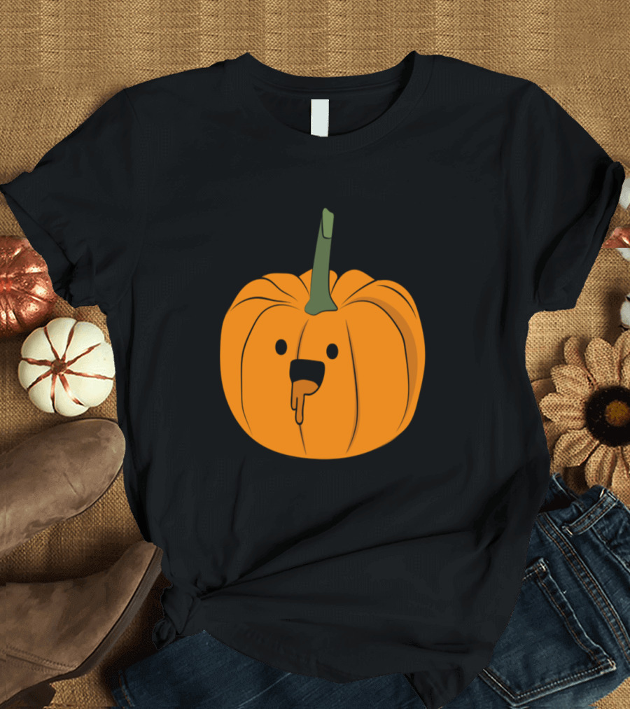 Dripping Cute Pumpkin Head - Quirky Halloween T-Shirt