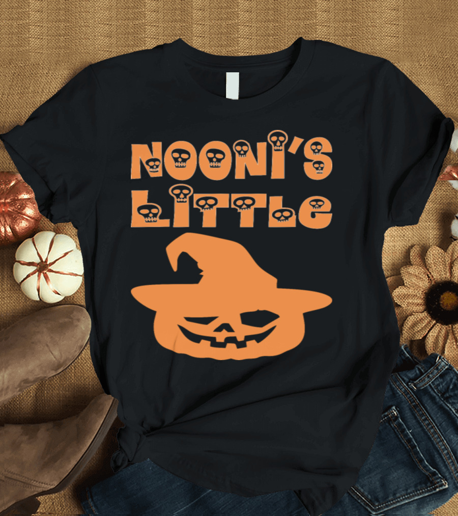 Nooni's Little Pumpkin in Witch Hat with Skull Text T-Shirt