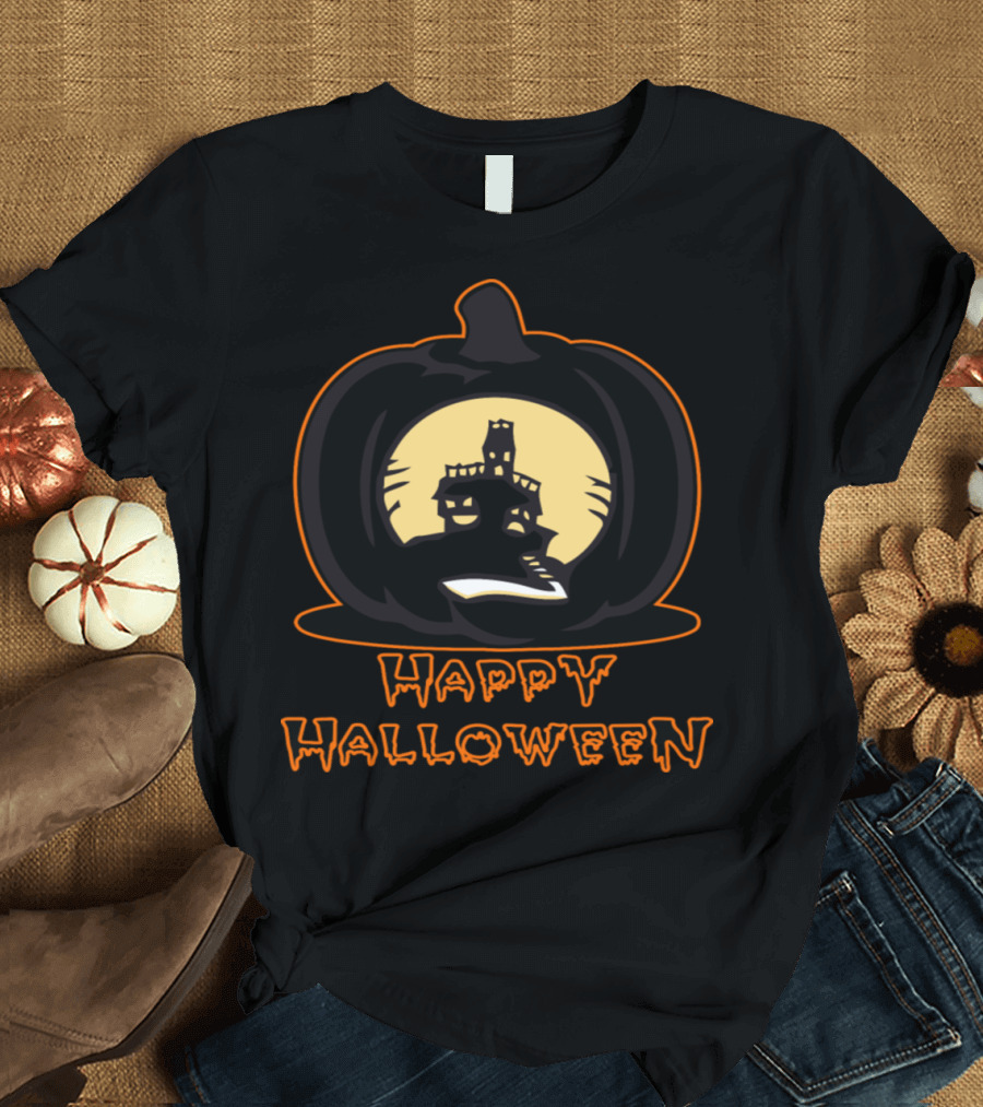 Happy Halloween Haunted House Pumpkin T-Shirt