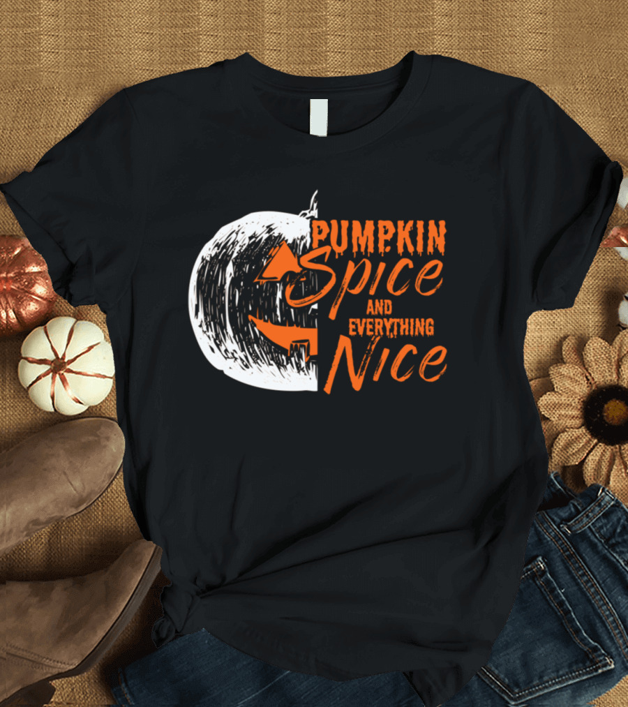 Pumpkin Spice and Everything Nice Halloween Pumpkin Half Moon T-Shirt
