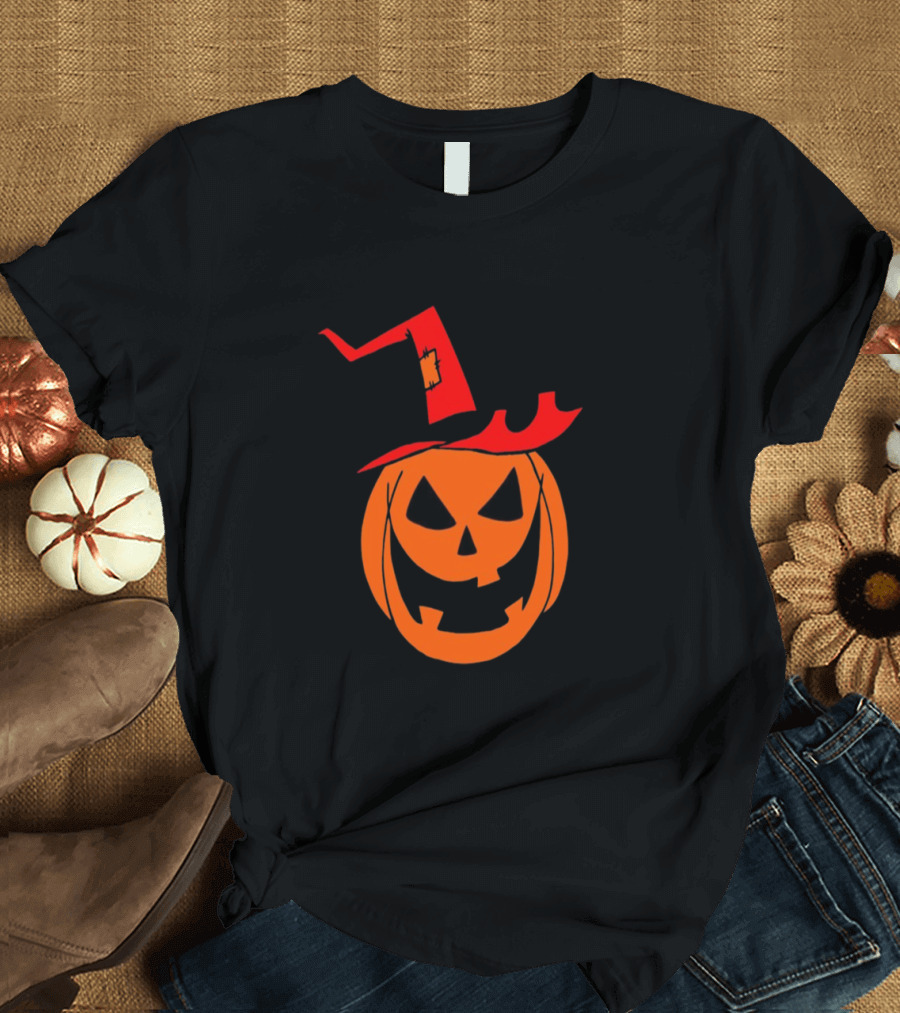 Happy Halloween Pumpkin Cartoon Trick Jack O Lantern Witches Hat T-Shirt