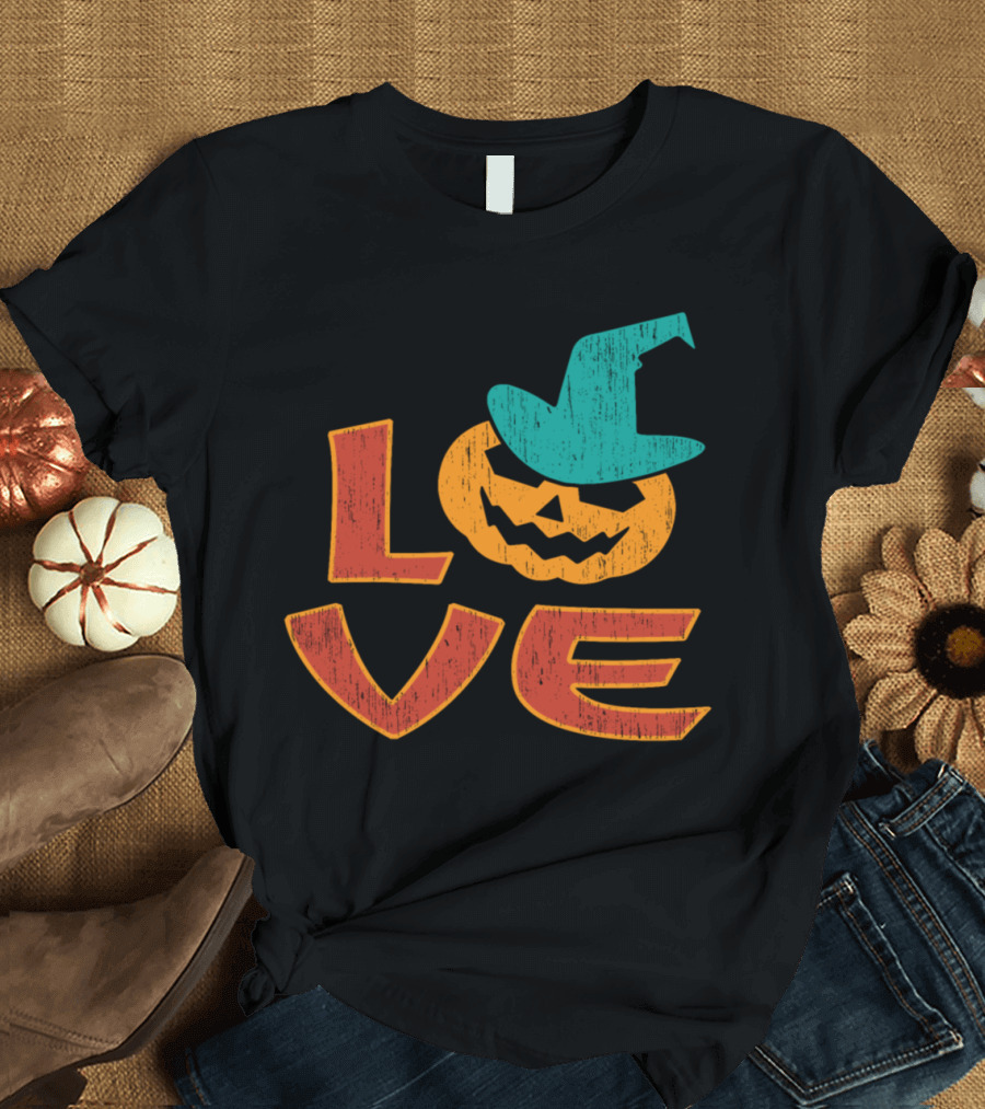 Love Halloween Pumpkin Funny Present Jack-O'-Lantern Witch Hat T-Shirt