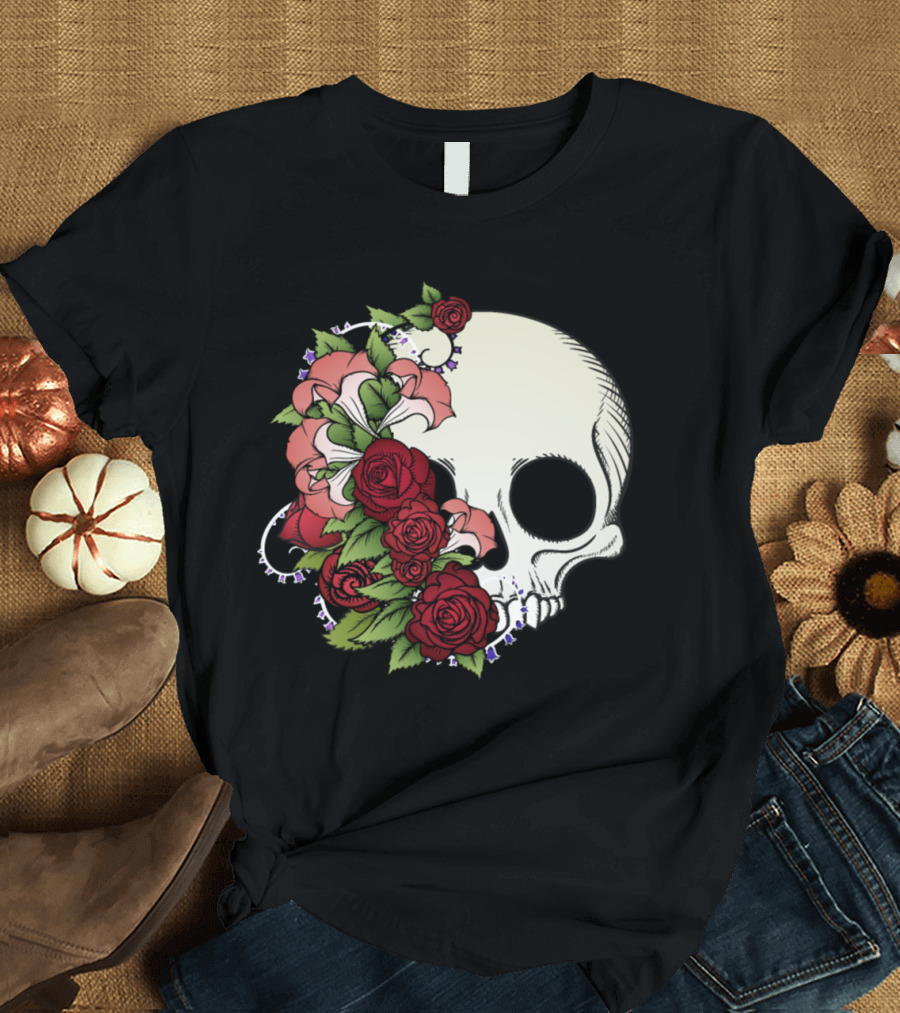 Floral Skull Rose Skeleton Roses T-Shirt