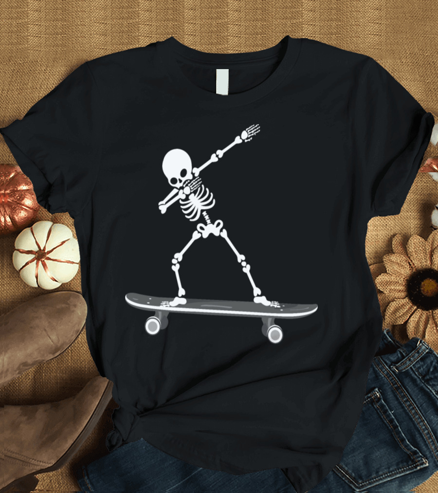 Skeleton Dab Dance on Skateboard Halloween Zombie T-Shirt