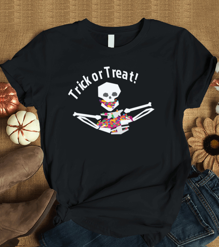 Trick or Treat Skeleton with Halloween Candy T-Shirt