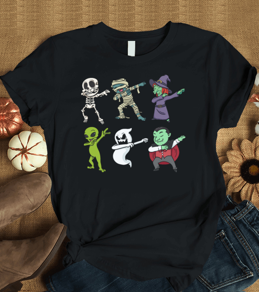Halloween Skeleton Zombie Witch Alien Ghost Vampire Dabbing Party T-Shirt