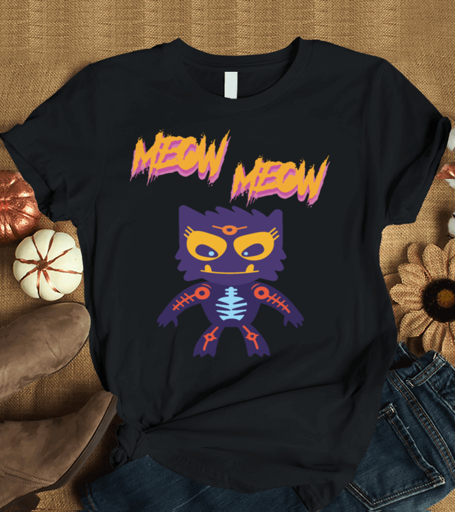 Meow Meow Halloween Cat Kitten Skeleton Zombie Cat T-Shirt