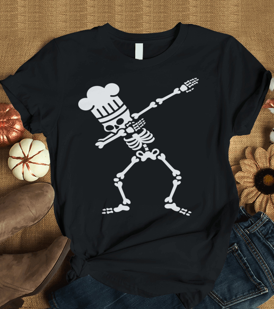 Skeleton Dab Dabbing Chef with BBQ Cook Hat T-Shirt