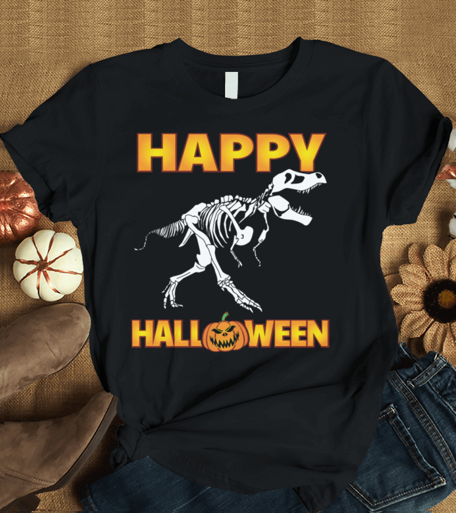 Happy Halloween Rex Skeleton with Pumpkin T-Shirt