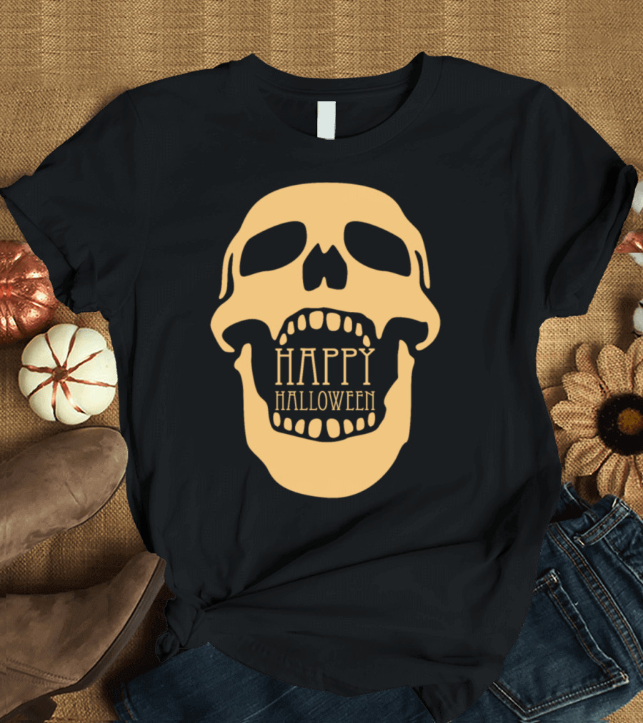 Scary Skull Skeleton Creepy Happy Halloween T-Shirt