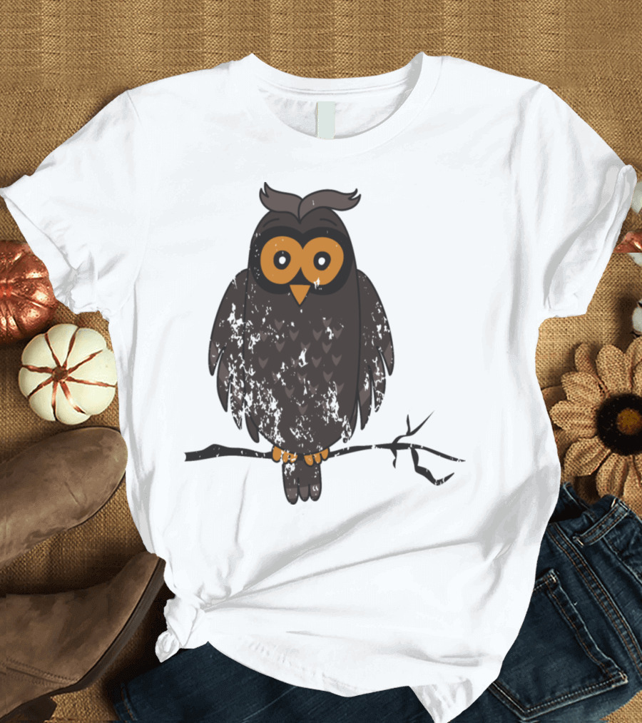 Retro Vintage Grunge Style Owl Birds Cute Cartoon Owl T-Shirt