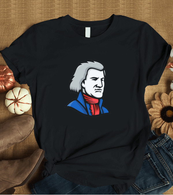 T-Shirt: Thomas Jefferson Patriotic Mascot Icon with Blue Jacket and Red Scarf T-Shirt Thomas Jefferson Patriotic Mascot Icon with Blue Jacket and Red Scarf T-Shirt