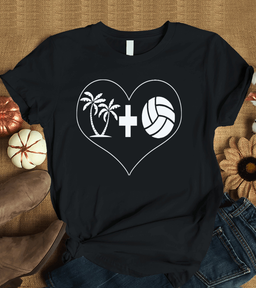 Palm Trees Plus Volleyball Heart Beach Volleyball Love T-Shirt