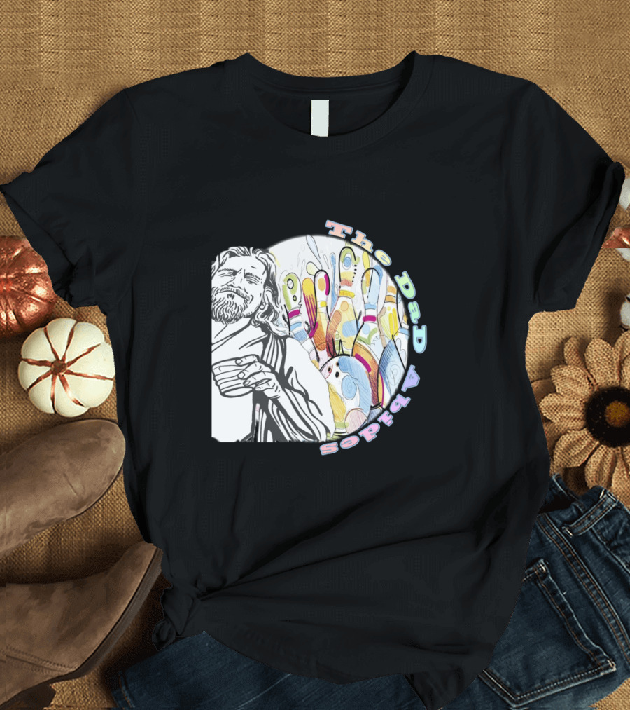The Dad Abides Bowling Graphic with Leisurely Character and Pins T-Shirt