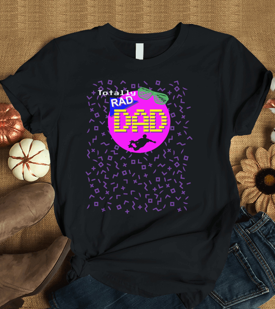 Totally Rad Dad Neon Geometric Design with Retro Sunglasses T-Shirt