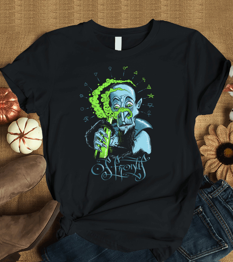 Alchemist Glyph-Covered Mystical Potion Mastery with Ominous Green Vapor and Enigmatic Symbols T-Shirt