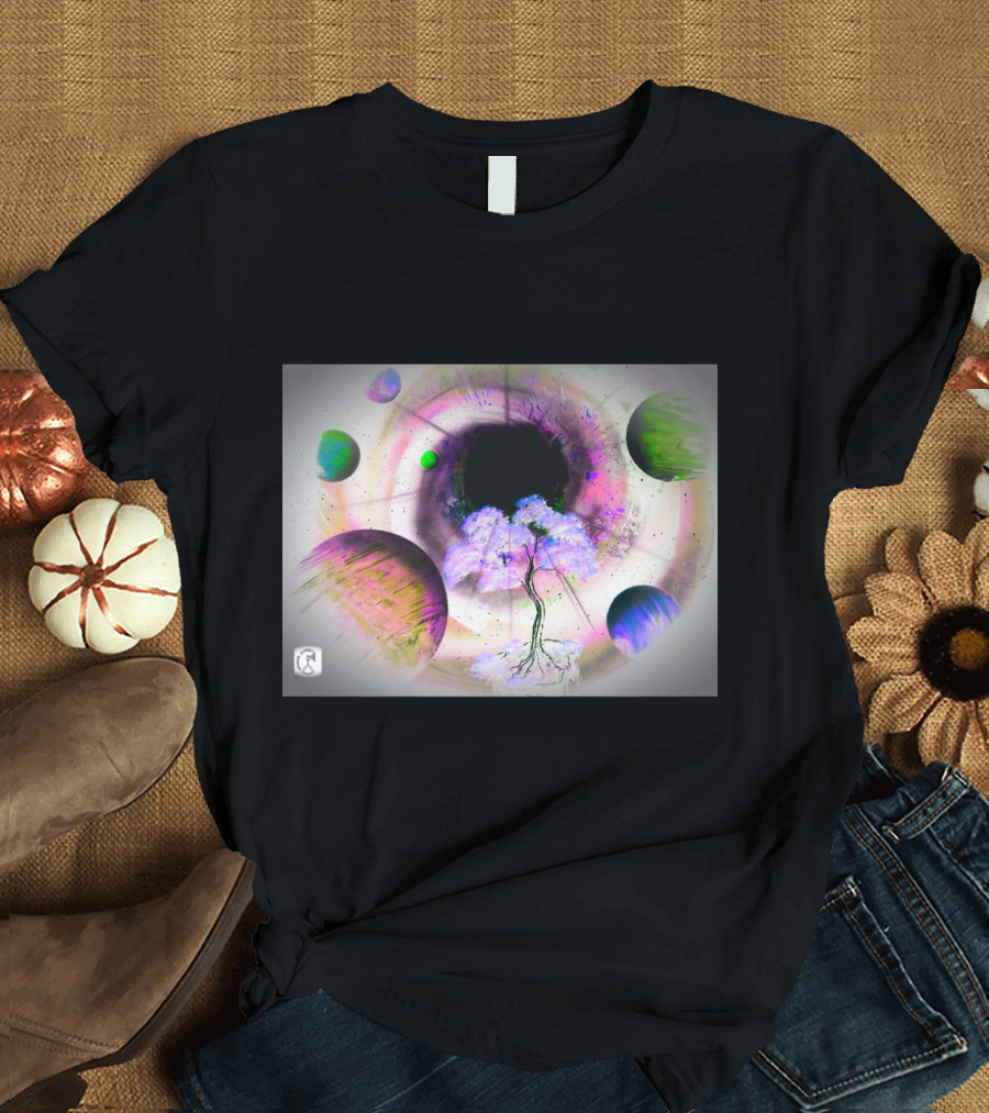 Interstellar Tree with Multicolored Planets and Cosmic Vortex T-Shirt