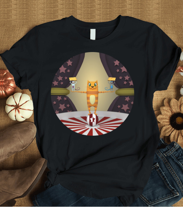 T-Shirt: Mariachi Circus Balancing Cat and Mice Under the Big Top with Star Accents T-Shirt Mariachi Circus Balancing Cat and Mice Under the Big Top with Star Accents T-Shirt