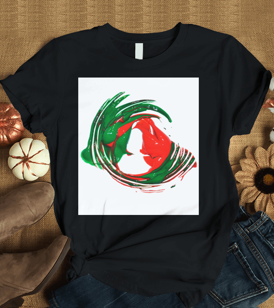 Abstract Circle Pit Swirl with Red and Green Paint Strokes T-Shirt