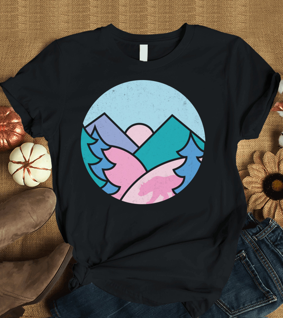 Circle Bear Mountain Landscape with Pink T-Shirt