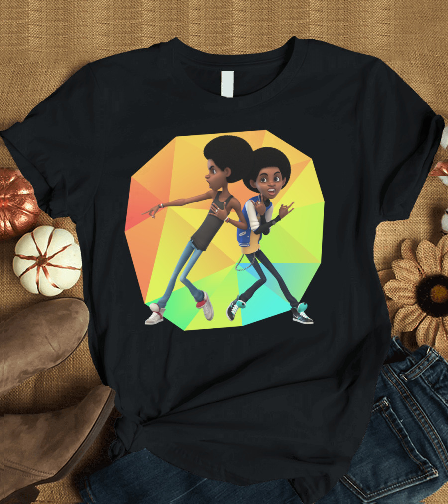 BoysDance Vibrant Afro Duo with Multicolor Geometric Background T-Shirt