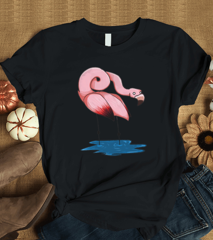 Loopy Birb Flamingo Spiral Head Standing in Water T-Shirt