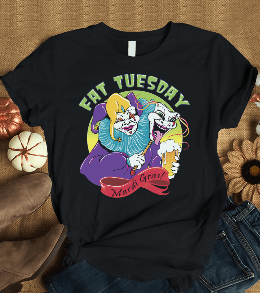 Fat Tuesday Mardi Gras Jesters with Beer T-Shirt