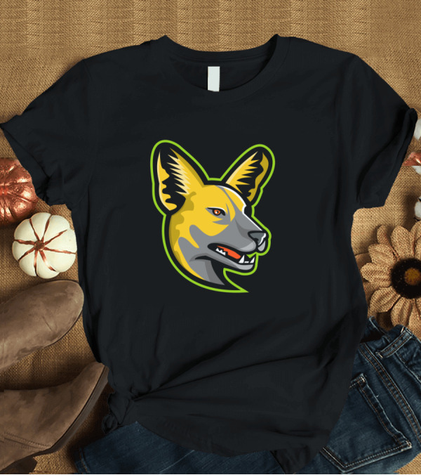 T-Shirt: African Wild Dog Mascot Head with Green Outline T-Shirt African Wild Dog Mascot Head with Green Outline T-Shirt
