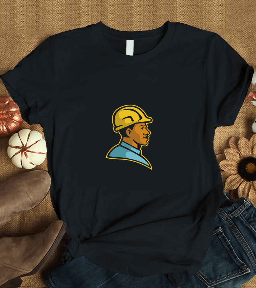 African American Construction Worker Mascot Hard Hat Profile T-Shirt