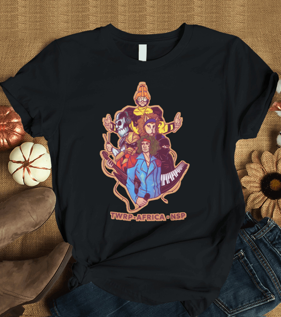 TWRP Africa NSP Music Collaboration Artwork Featuring Band Members in Stylized Formation T-Shirt