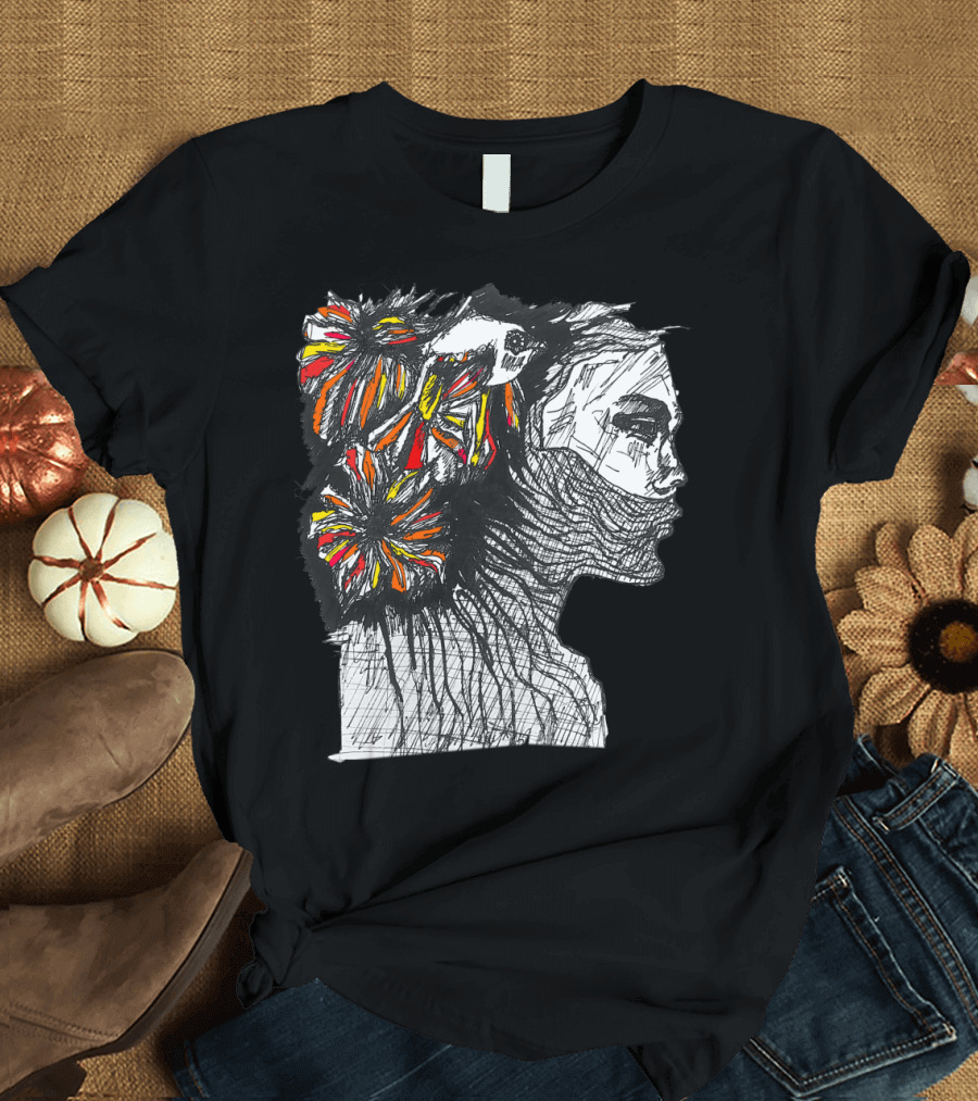 KoiAsian Indian Floral Koi Fish Sketch Artistic T-Shirt
