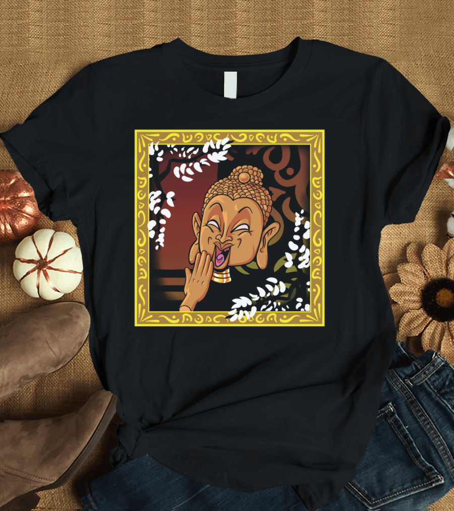The Laughing Buddha in Ornate Gold Frame with Floral Accents T-Shirt