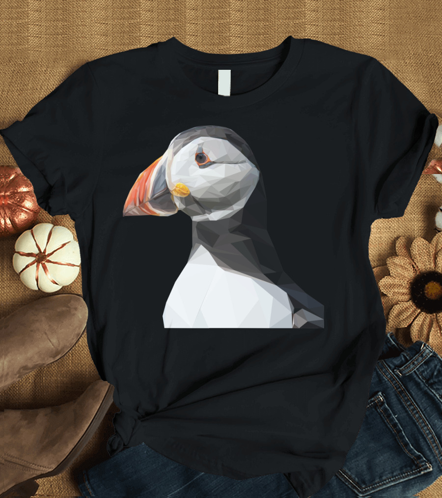 Geometric Puffin Low Poly Art Style Bird Representation T-Shirt